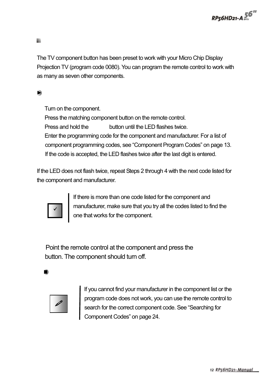 Programming the universal remote control | Vivitek RP56HD21-A User Manual | Page 14 / 38