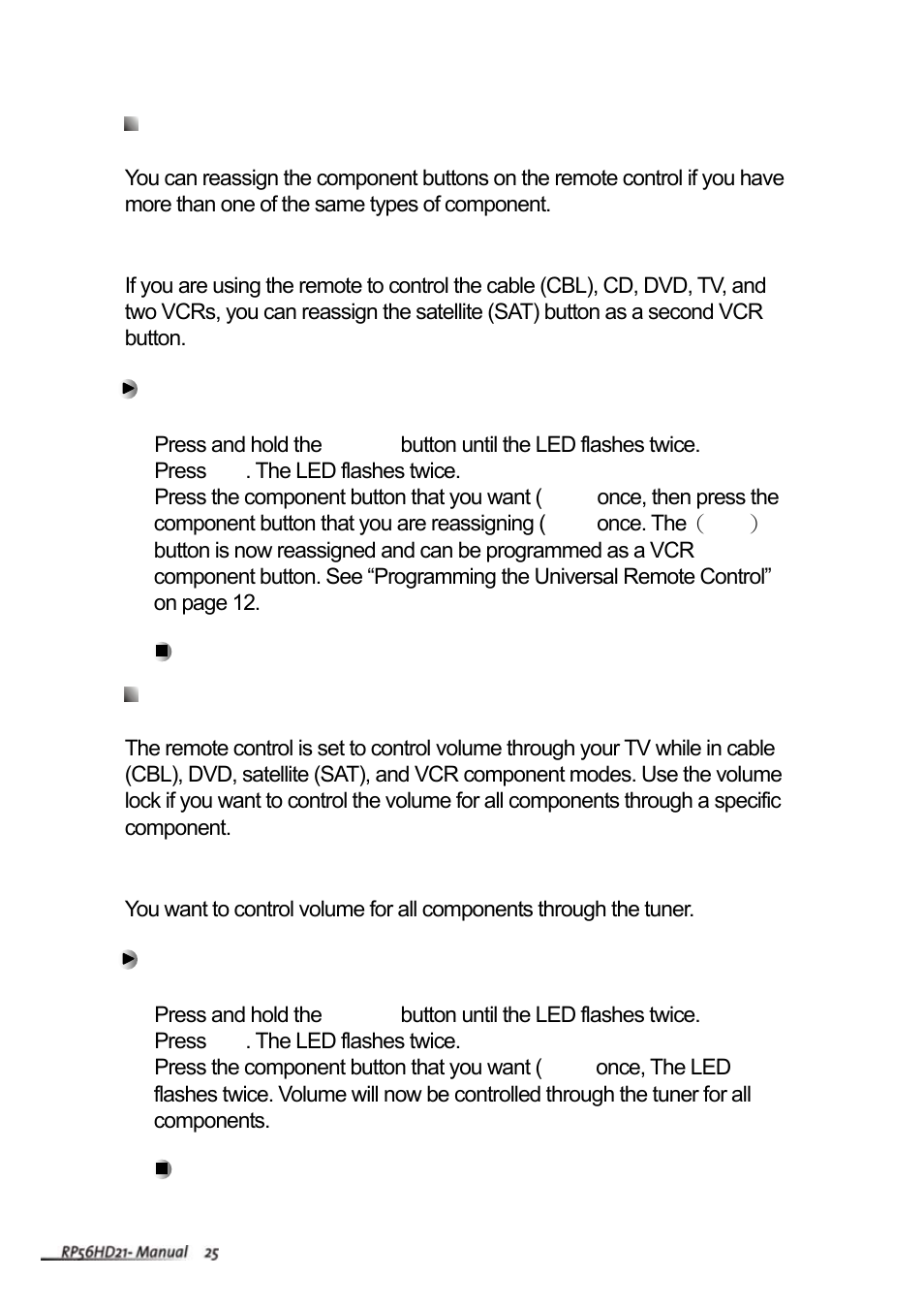 Reassigning component buttons, Changing volume lock | Vivitek RP56HD21-A User Manual | Page 27 / 38