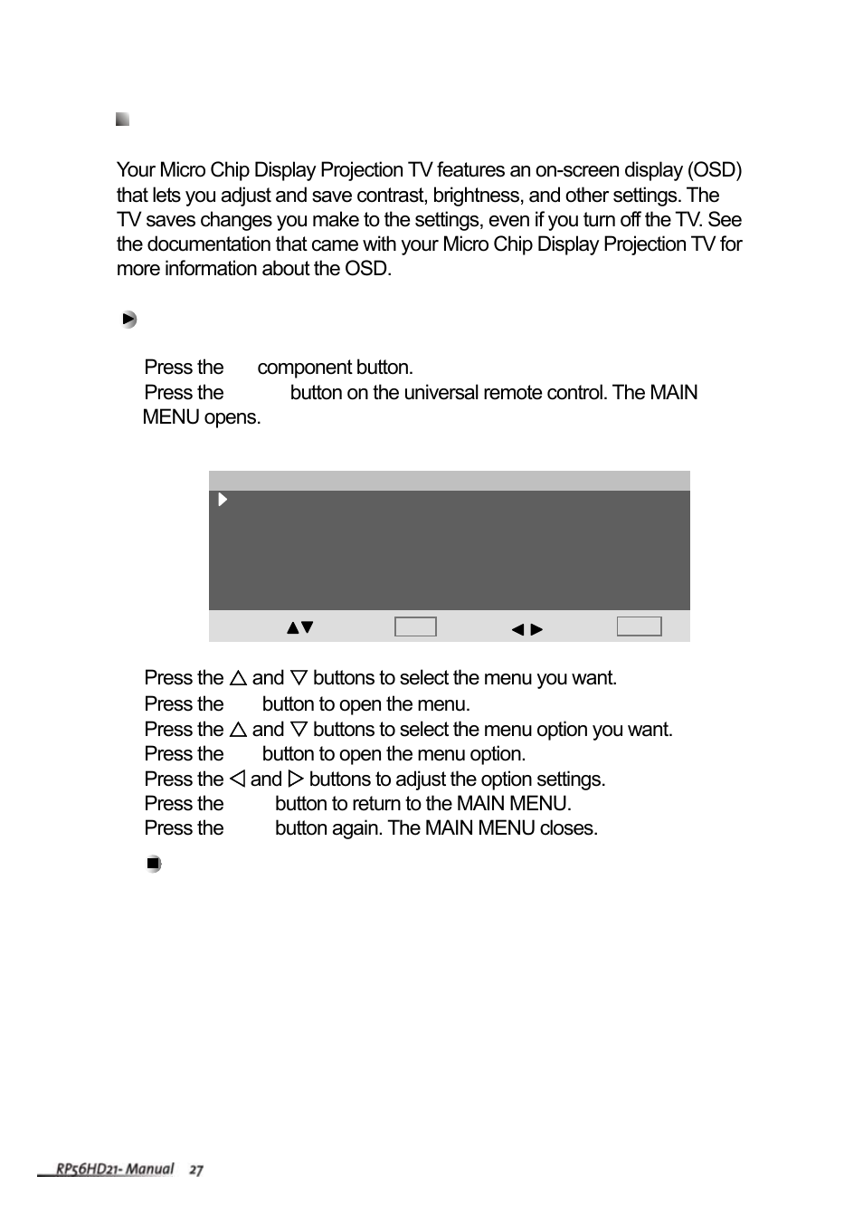 Using the universal remote control | Vivitek RP56HD21-A User Manual | Page 29 / 38