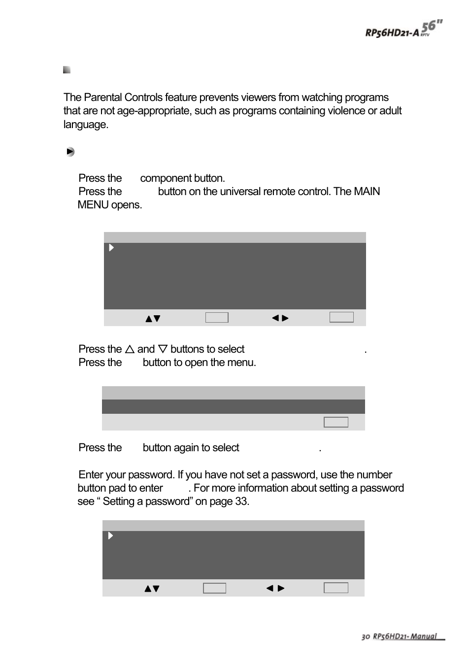 Using parental controls | Vivitek RP56HD21-A User Manual | Page 32 / 38