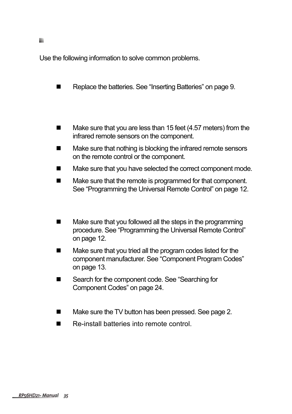 Troubleshooting | Vivitek RP56HD21-A User Manual | Page 37 / 38