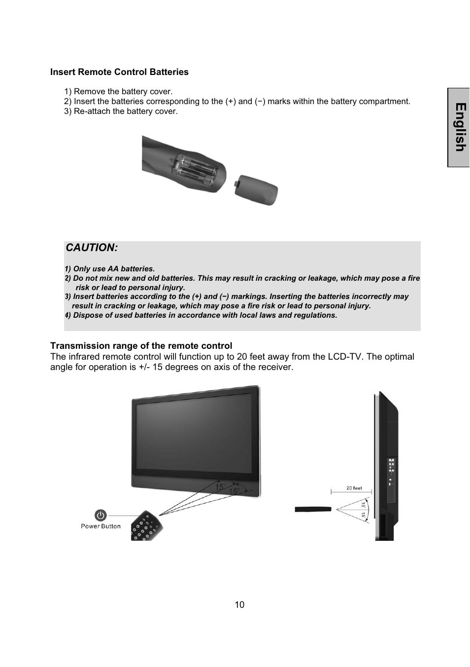 English, Caution | Vivitek LCD-TV User Manual | Page 12 / 46