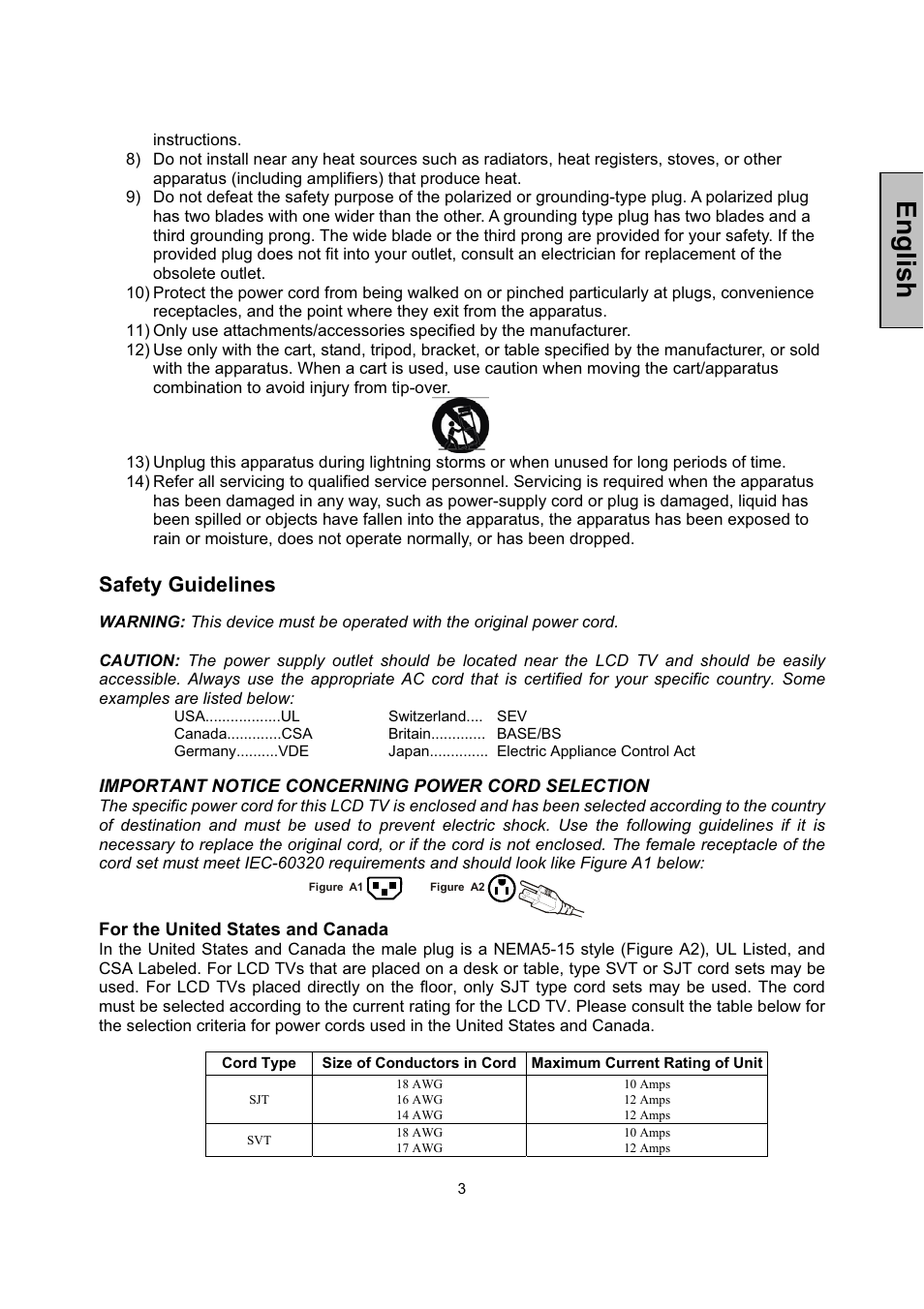 English, Safety guidelines | Vivitek LCD-TV User Manual | Page 5 / 46