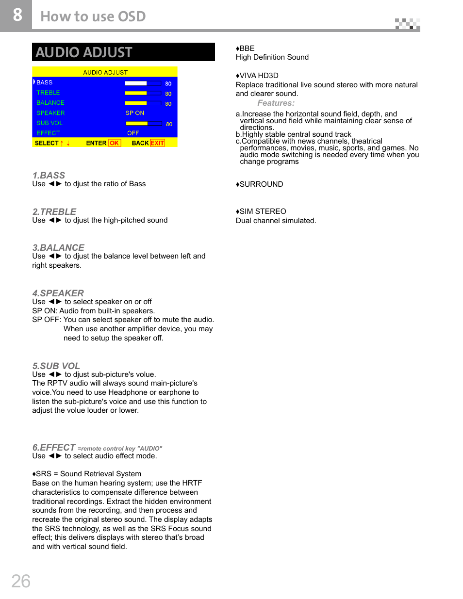How to use osd audio adjust | Vivitek DVR5612 User Manual | Page 27 / 47