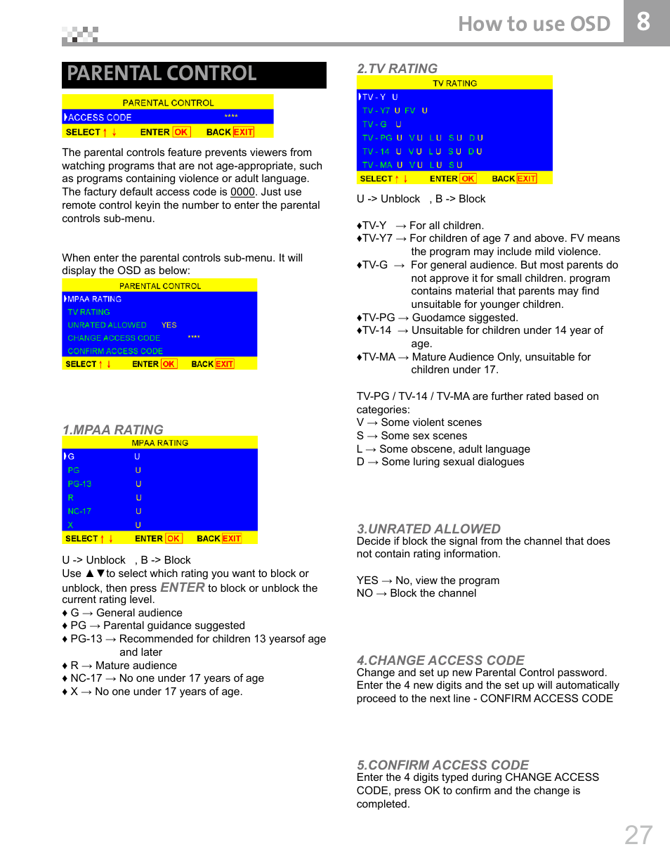 How to use osd, Parental control | Vivitek DVR5612 User Manual | Page 28 / 47