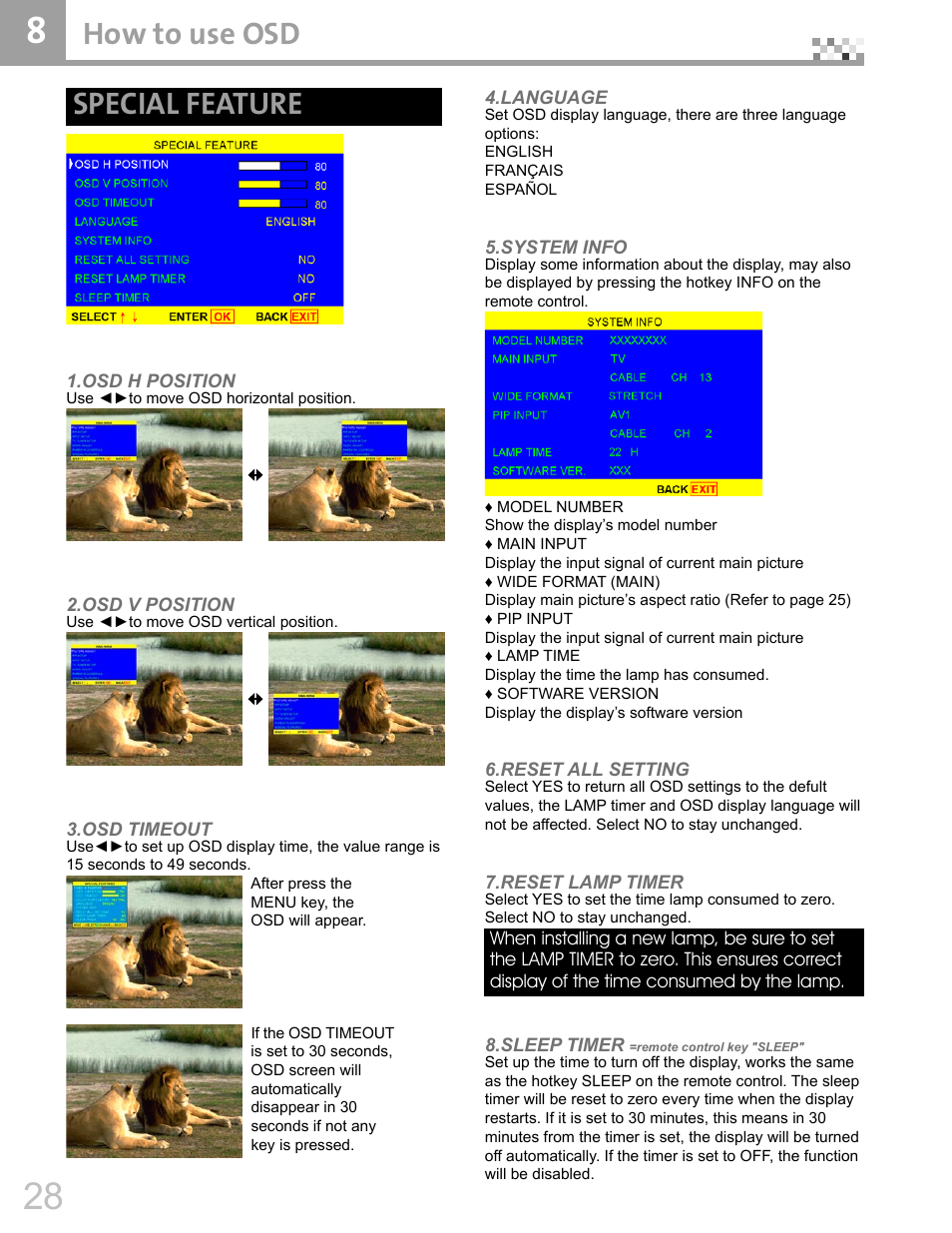 Special feature, How to use osd | Vivitek DVR5612 User Manual | Page 29 / 47