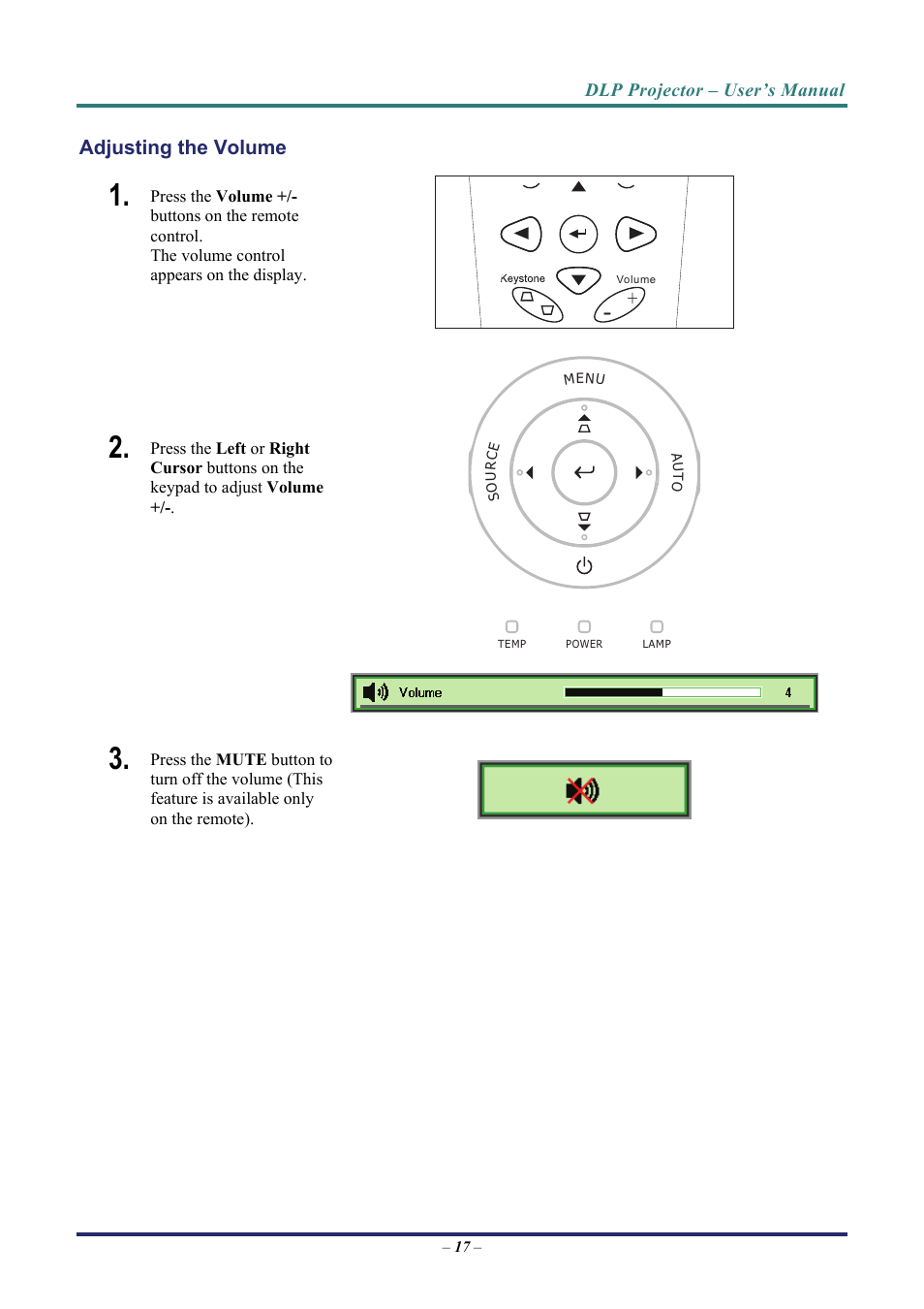 Adjusting the volume | Vivitek D8 User Manual | Page 25 / 64