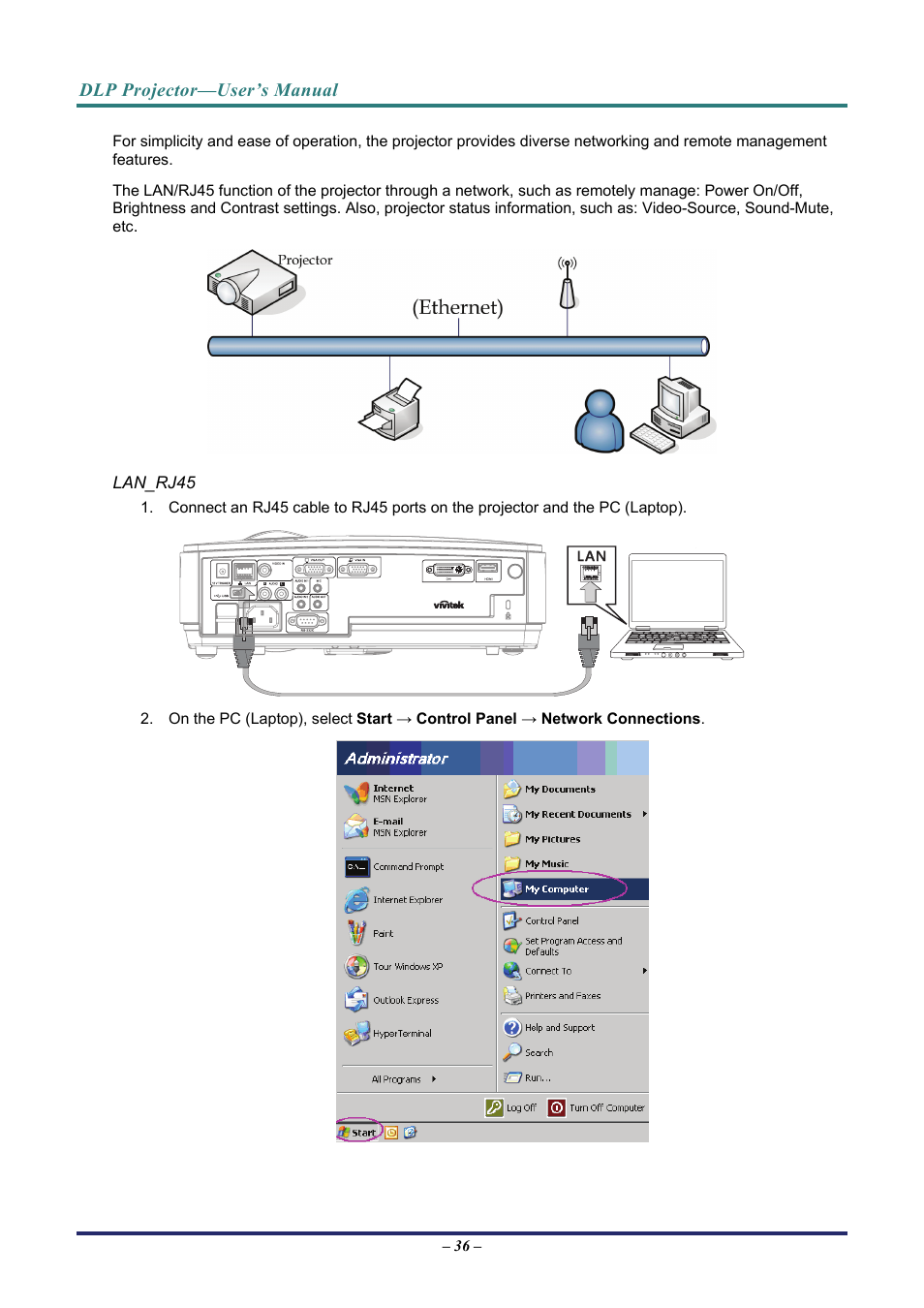 Lan_rj45 | Vivitek D8 User Manual | Page 44 / 64