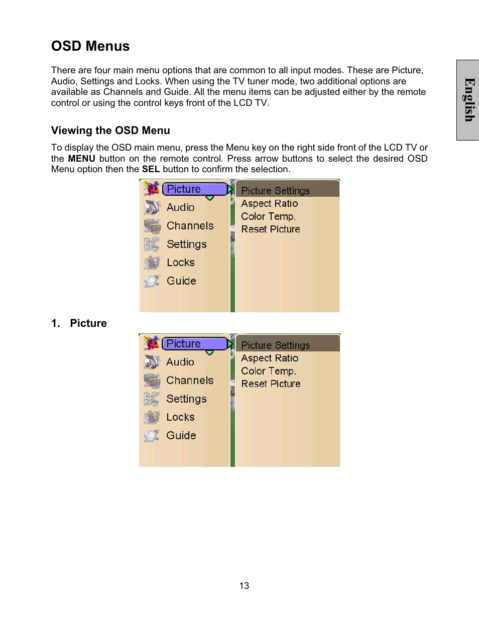 English osd menus | Vivitek LT32PL3-A User Manual | Page 14 / 45