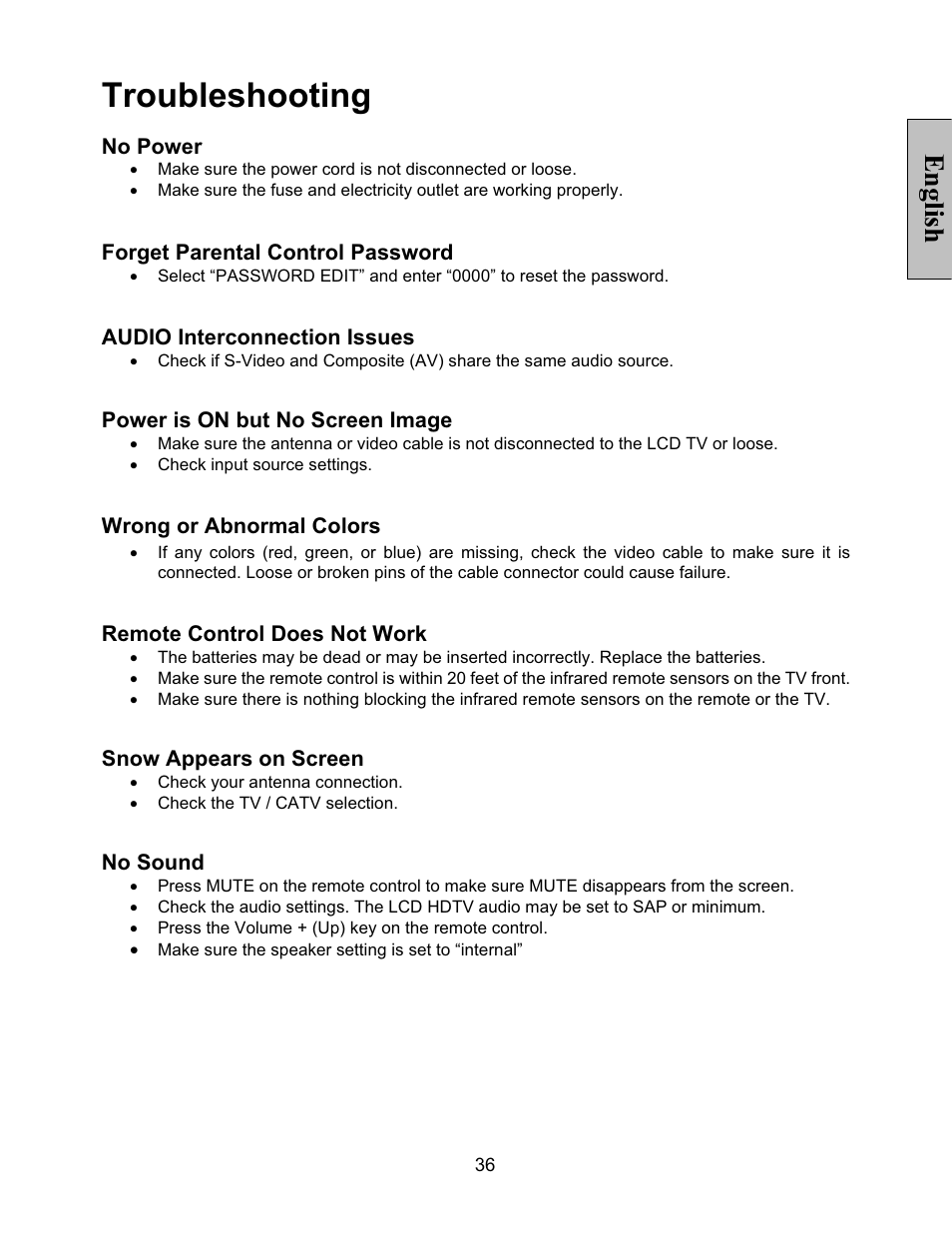 Troubleshooting, English | Vivitek LT32PL3-A User Manual | Page 37 / 45