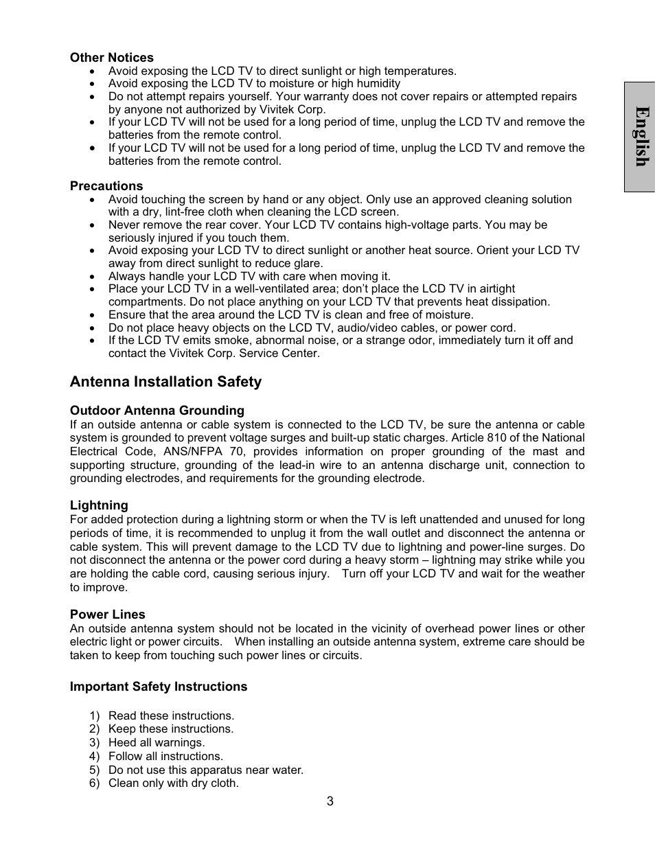 English | Vivitek LT32PL3-A User Manual | Page 4 / 45