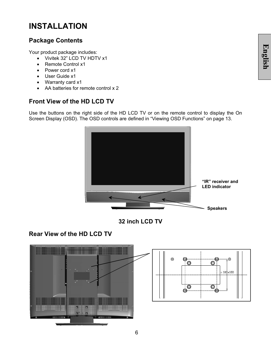 English installation | Vivitek LT32PL3-A User Manual | Page 7 / 45
