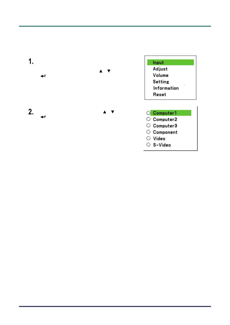 Selecting an input source, Electing an, Nput | Ource | Vivitek D5500 User Manual | Page 34 / 113