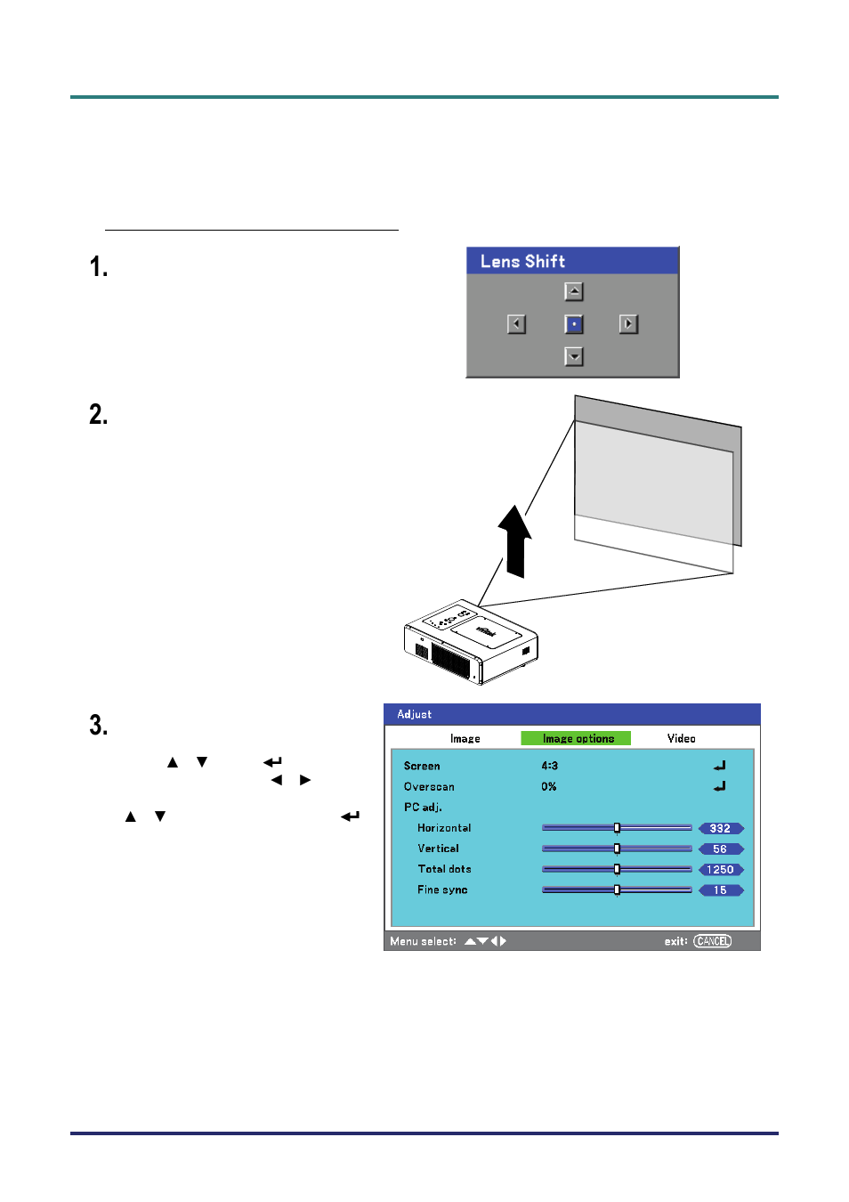 Adjusting the picture position and picture size, Adjusting picture position manually, Djusting the | Icture, Osition and | Vivitek D5500 User Manual | Page 35 / 113