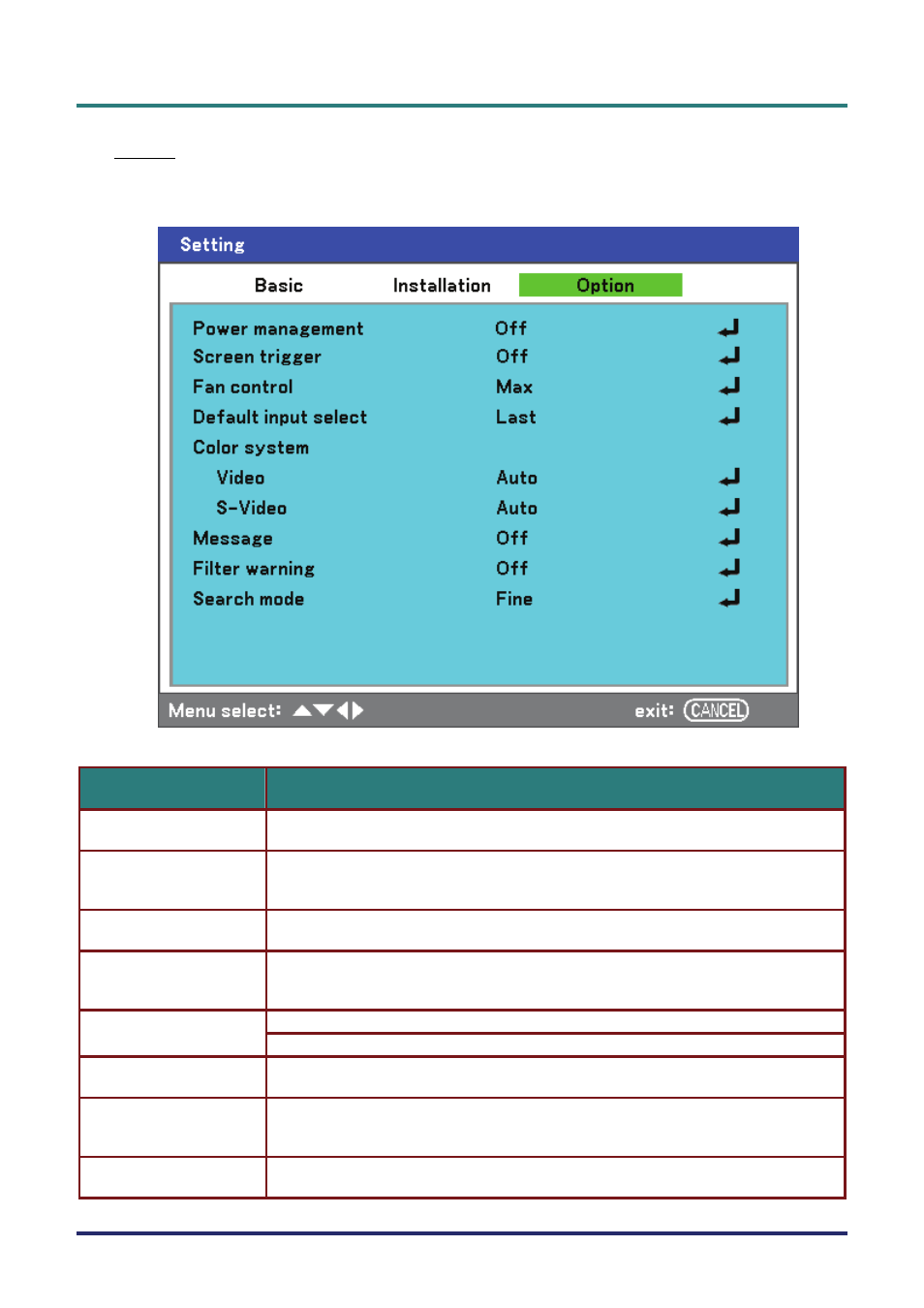 Option | Vivitek D5500 User Manual | Page 79 / 113