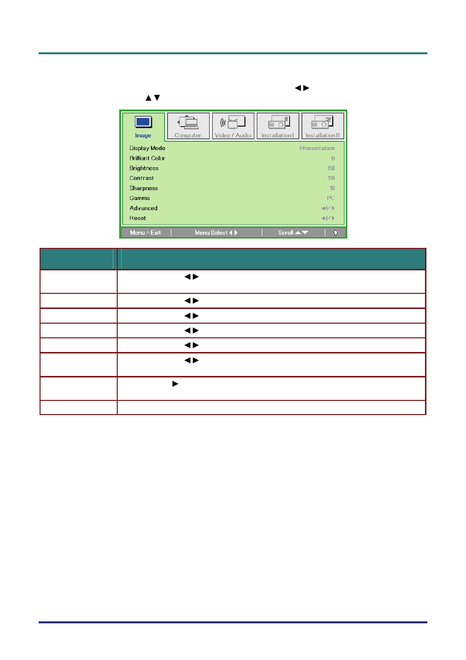 Image menu, Mage | Vivitek D735VX User Manual | Page 30 / 57