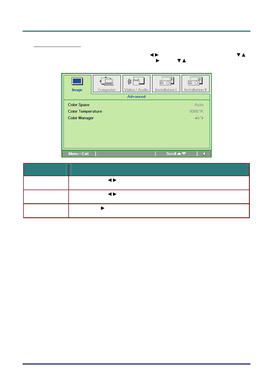 Advanced feature | Vivitek D735VX User Manual | Page 32 / 57