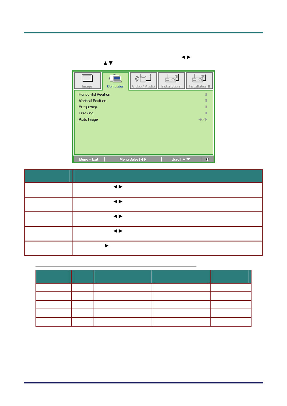 Computer menu, Omputer | Vivitek D735VX User Manual | Page 34 / 57