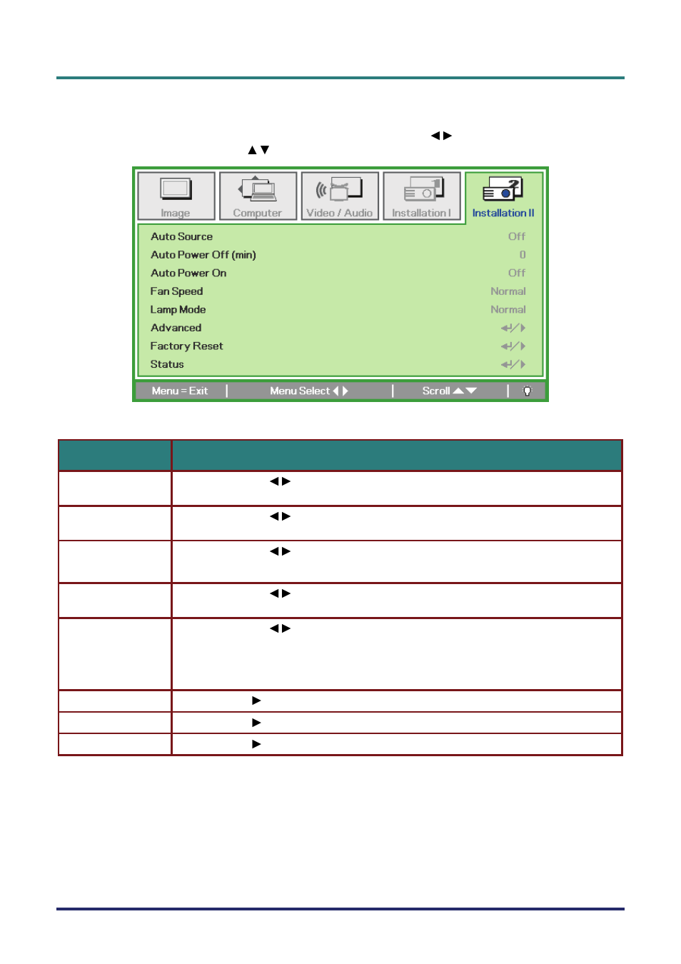 Installation ii menu, Nstallation, Ii m | Vivitek D735VX User Manual | Page 39 / 57