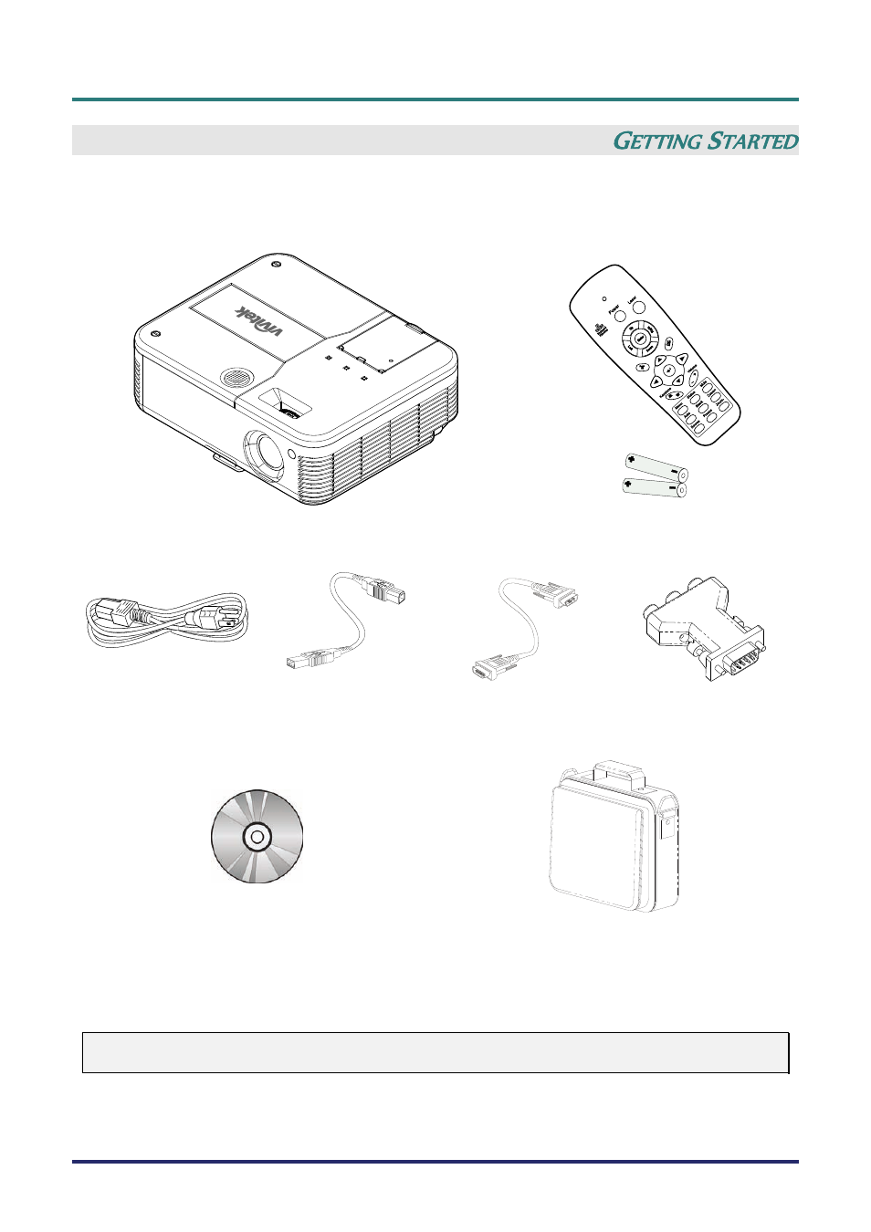 Getting started, Packing checklist, Acking | Hecklist, Etting, Tarted | Vivitek D735VX User Manual | Page 7 / 57