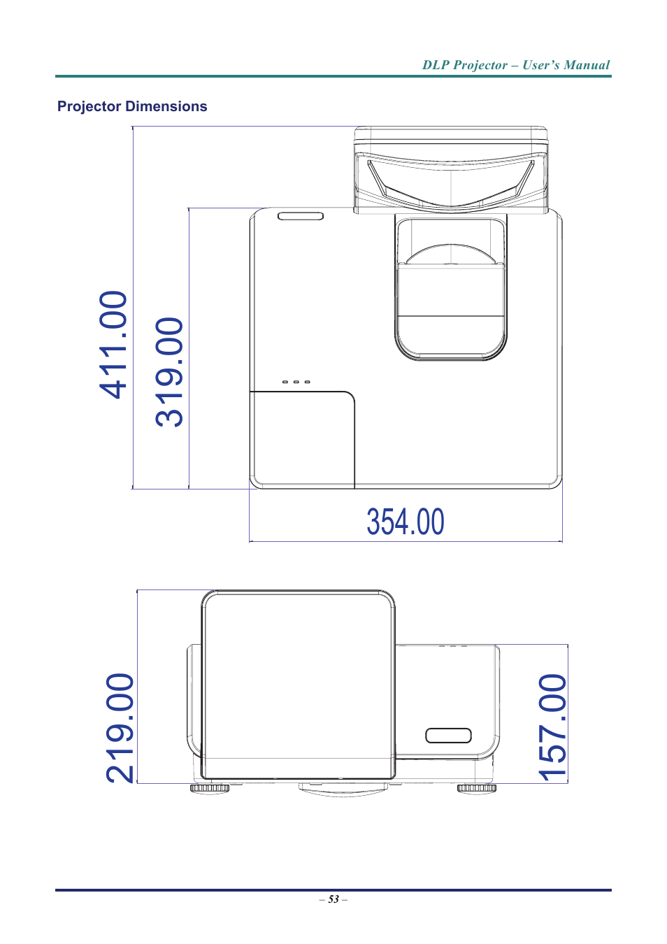 Projector dimensions, Rojector, Imensions | Vivitek D7 User Manual | Page 61 / 63