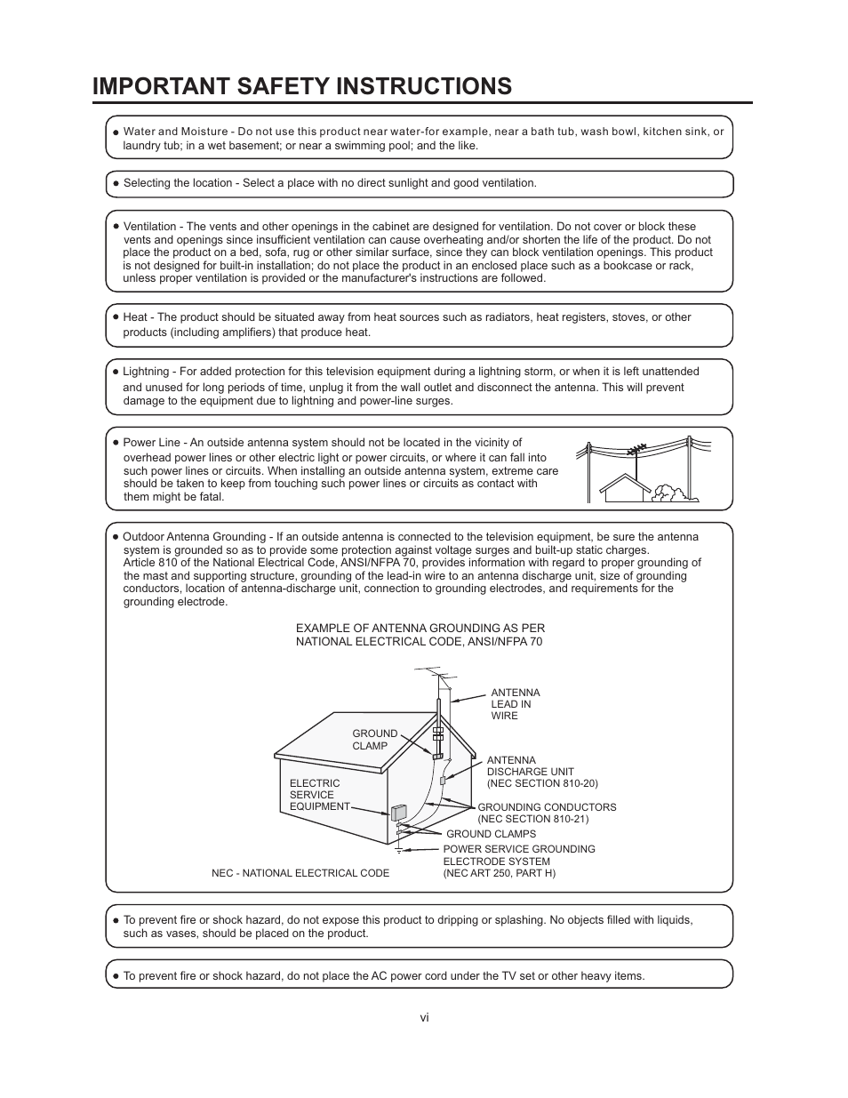 Important safety instructions | Vivitek 51" Micro Display Projection TV User Manual | Page 6 / 58