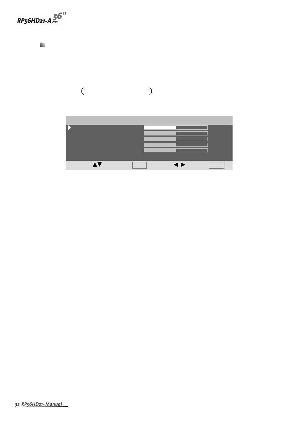 Osd menu and options, Osd menu （ picture adjust, Tv modes | Vivitek RP56HD21-A User Manual | Page 35 / 62