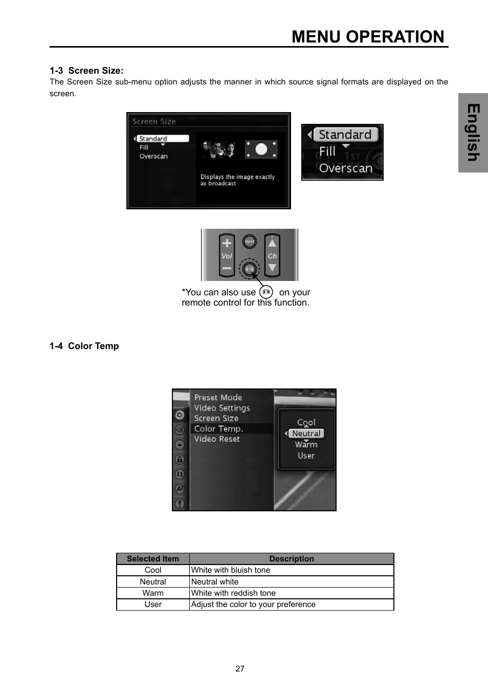 Menu operation, English | Vivitek DVD Combo User Manual | Page 28 / 66
