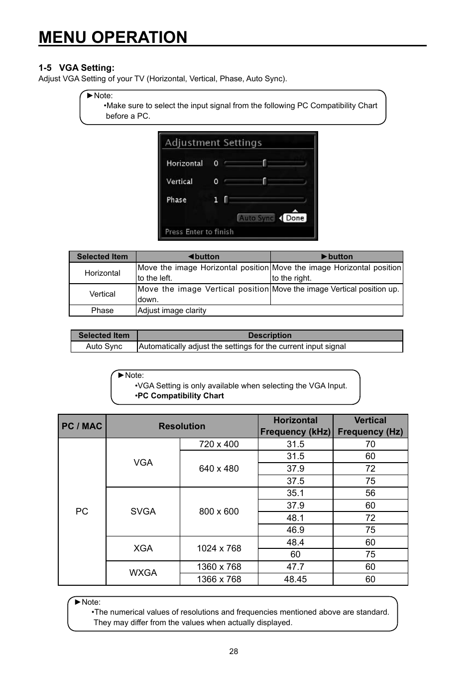 Menu operation | Vivitek DVD Combo User Manual | Page 29 / 66