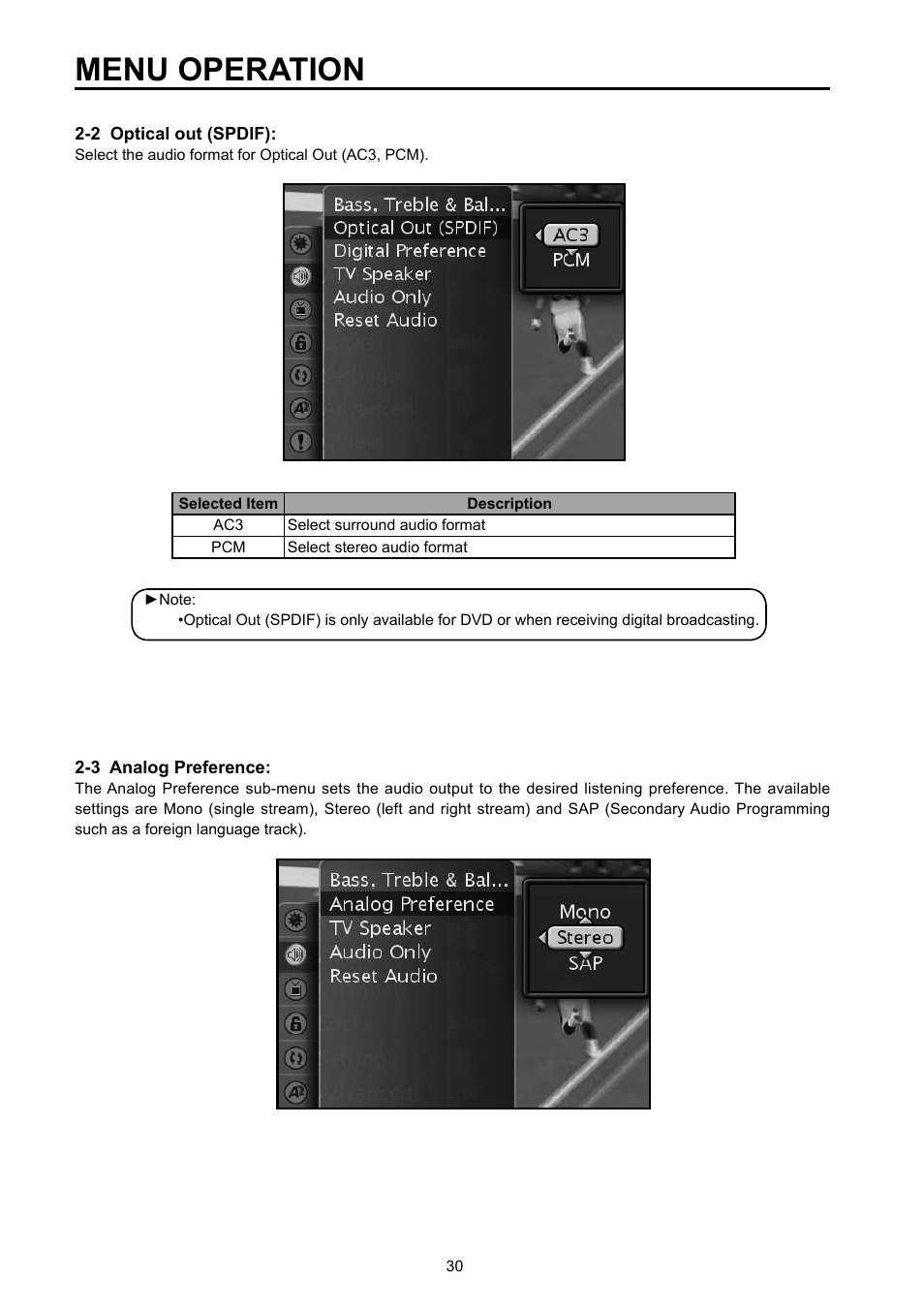 Menu operation | Vivitek DVD Combo User Manual | Page 31 / 66