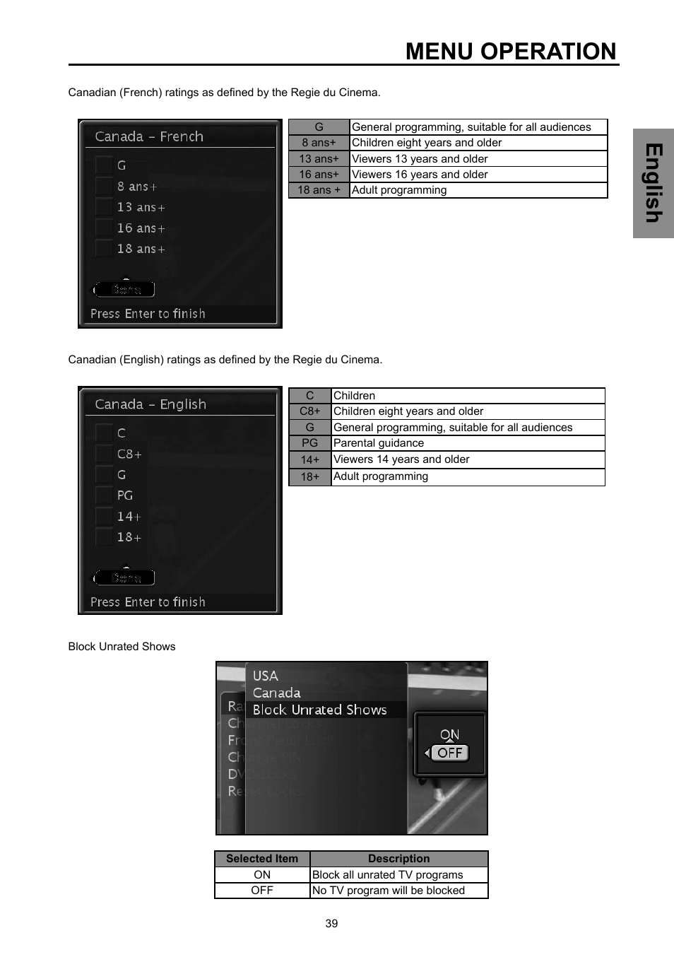 Menu operation, English | Vivitek DVD Combo User Manual | Page 40 / 66