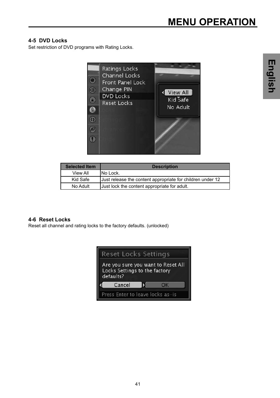 Menu operation, English | Vivitek DVD Combo User Manual | Page 42 / 66