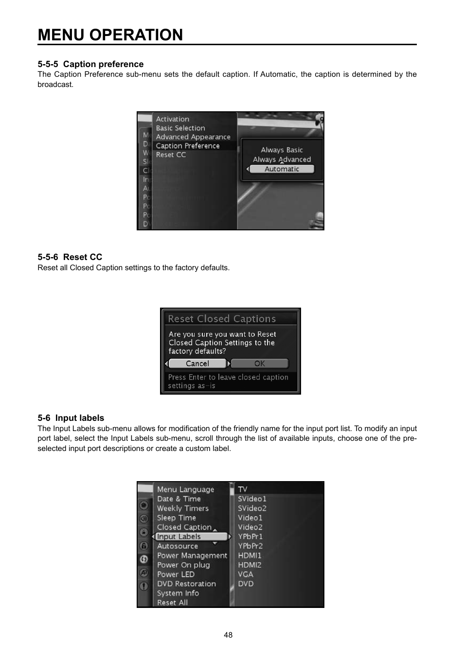 Menu operation | Vivitek DVD Combo User Manual | Page 49 / 66