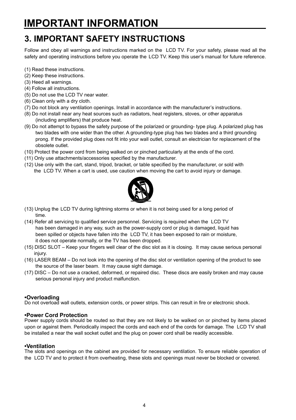 Important information, Important safety instructions | Vivitek DVD Combo User Manual | Page 5 / 66