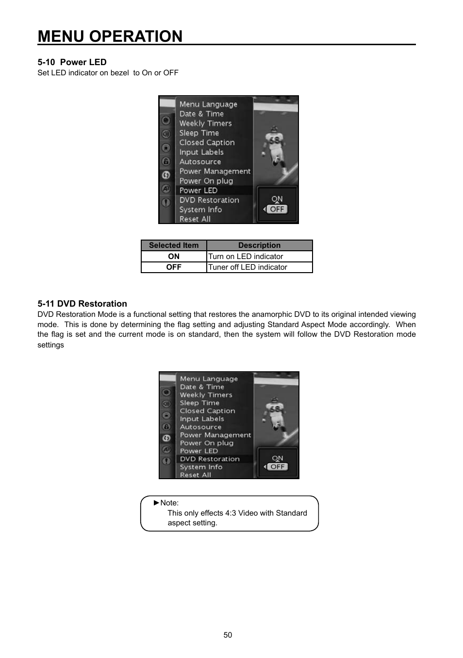 Menu operation | Vivitek DVD Combo User Manual | Page 51 / 66