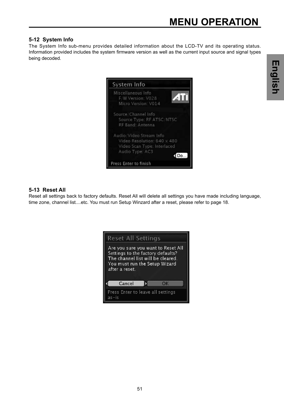 Menu operation, English | Vivitek DVD Combo User Manual | Page 52 / 66