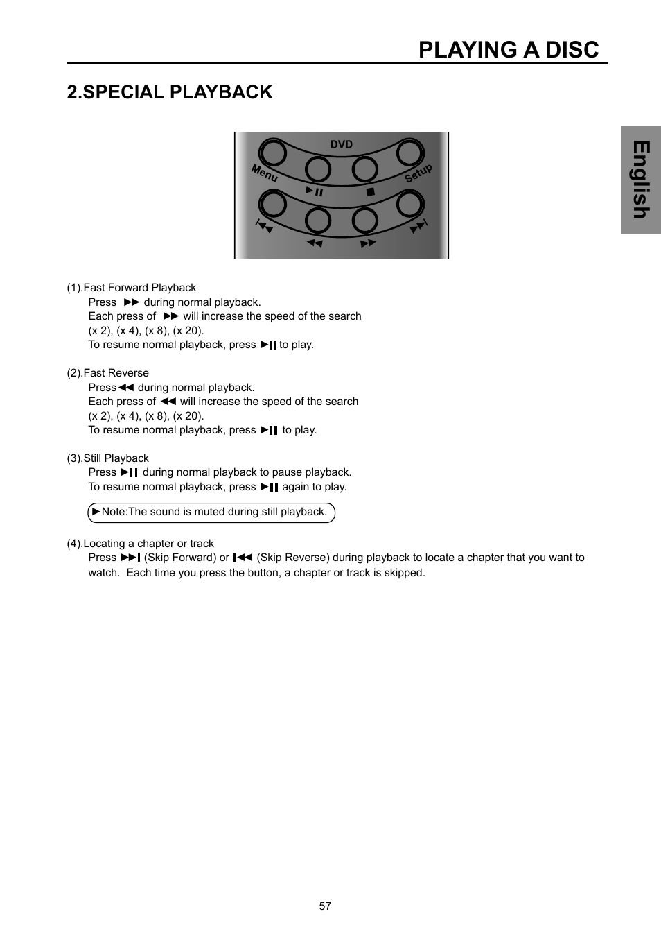 Playing a disc, English, Special playback | Vivitek DVD Combo User Manual | Page 58 / 66
