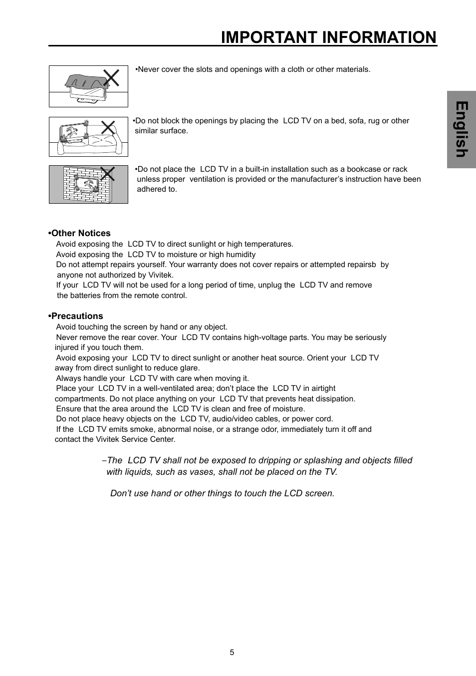 Important information, English | Vivitek DVD Combo User Manual | Page 6 / 66
