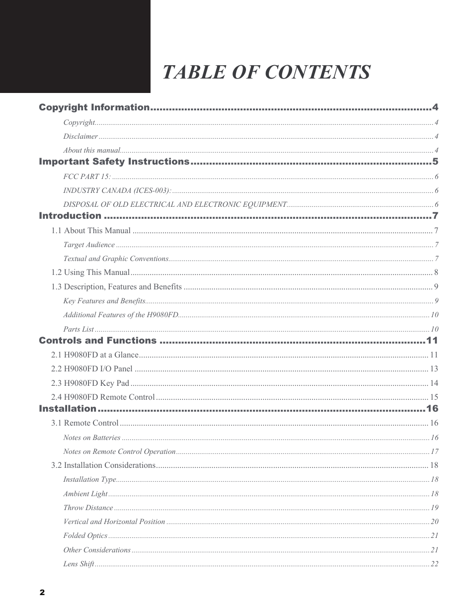 Vivitek H9080FD User Manual | Page 2 / 73