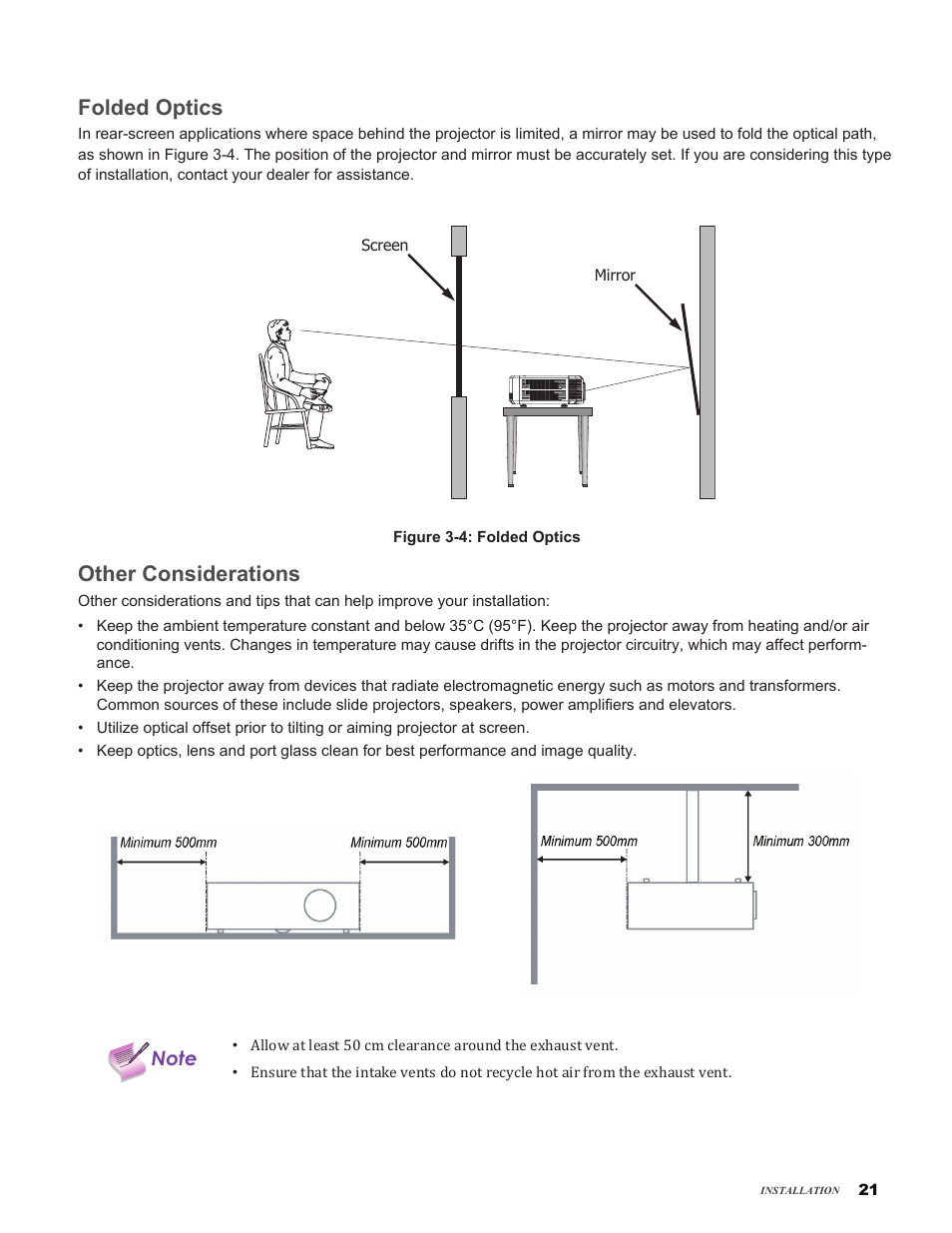 Folded optics, Other considerations, Folded.optics other.considerations | Vivitek H9080FD User Manual | Page 21 / 73