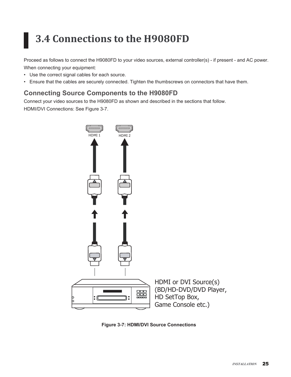 4 connections to the h9080fd, Connecting source components to the h9080fd, Connecting.source.components.to.the.h9080fd | Vivitek H9080FD User Manual | Page 25 / 73