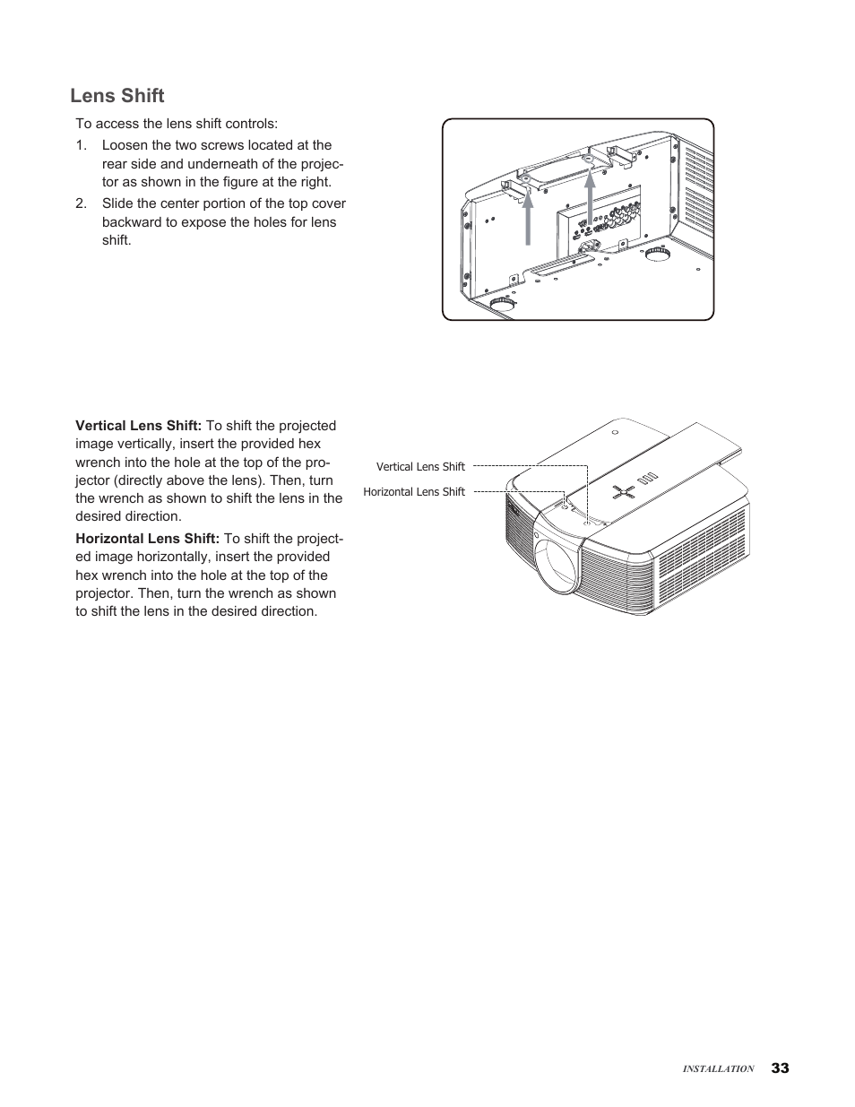 Lens shift, Lens.shift | Vivitek H9080FD User Manual | Page 33 / 73