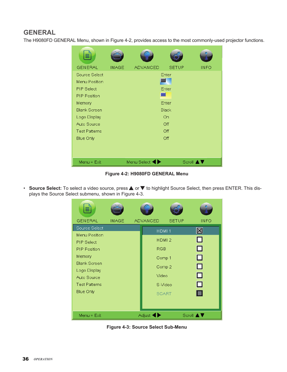 General | Vivitek H9080FD User Manual | Page 36 / 73