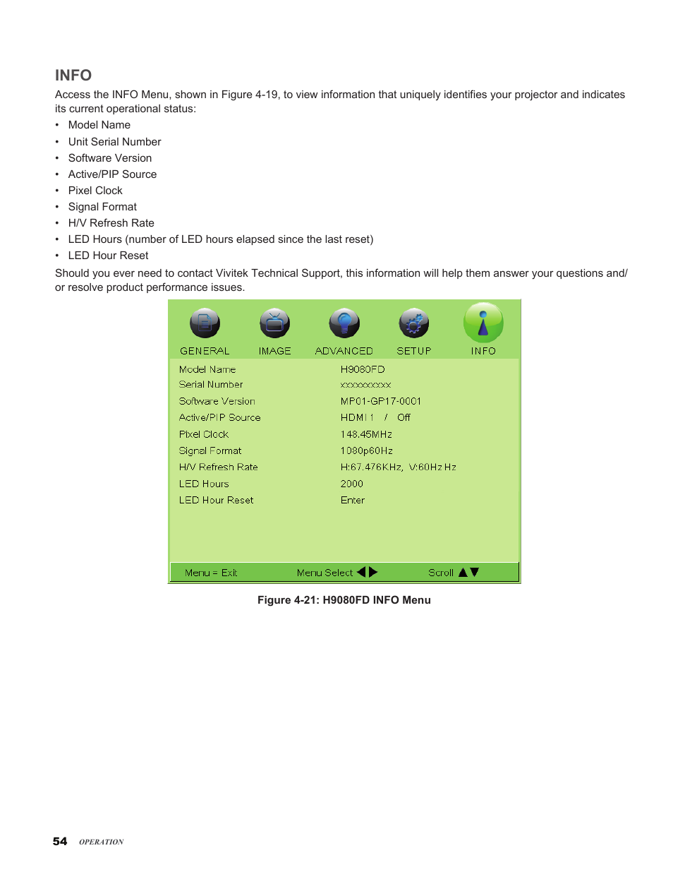 Info | Vivitek H9080FD User Manual | Page 54 / 73