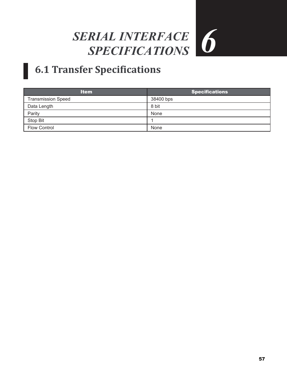 Serial interface specifications, 1 transfer specifications | Vivitek H9080FD User Manual | Page 57 / 73