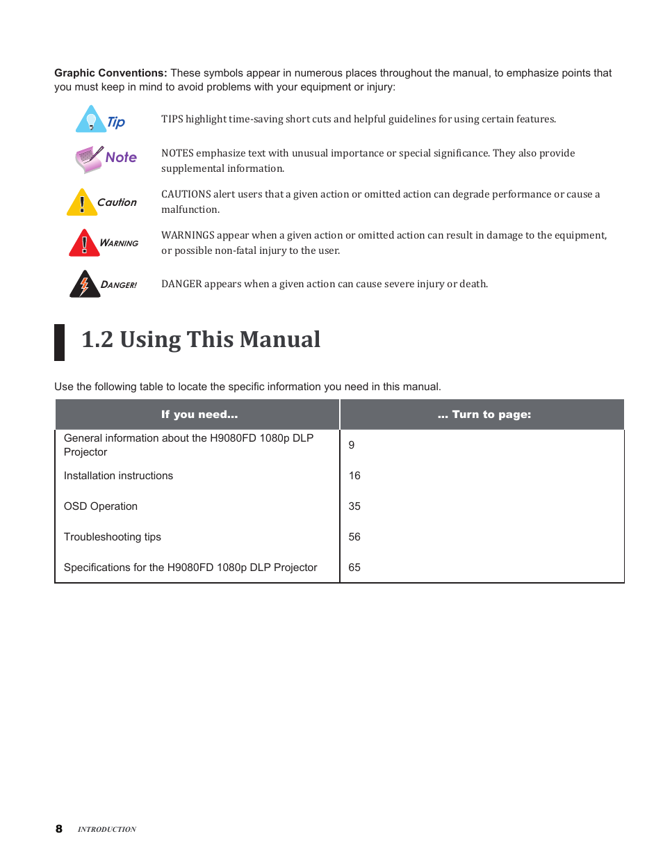 2 using this manual | Vivitek H9080FD User Manual | Page 8 / 73