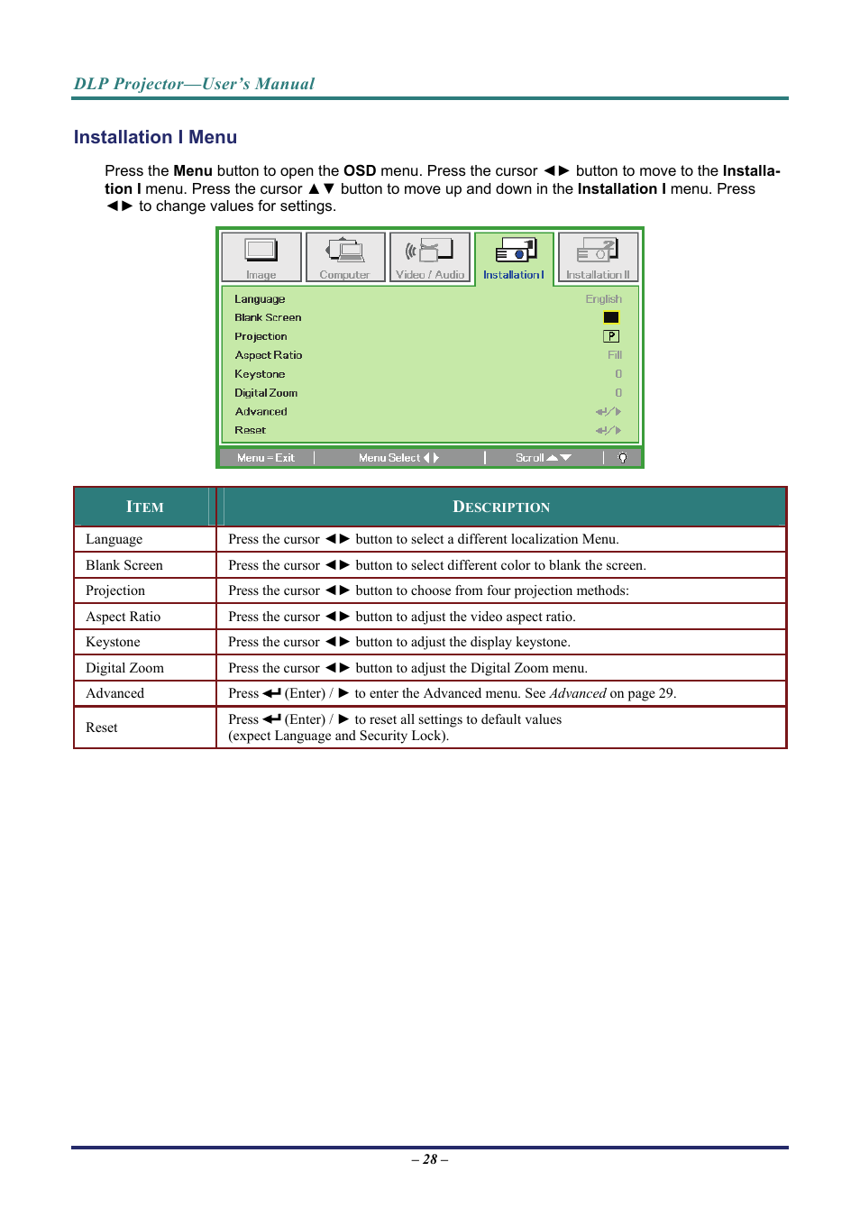 Nstallation | Vivitek D3 User Manual | Page 36 / 62