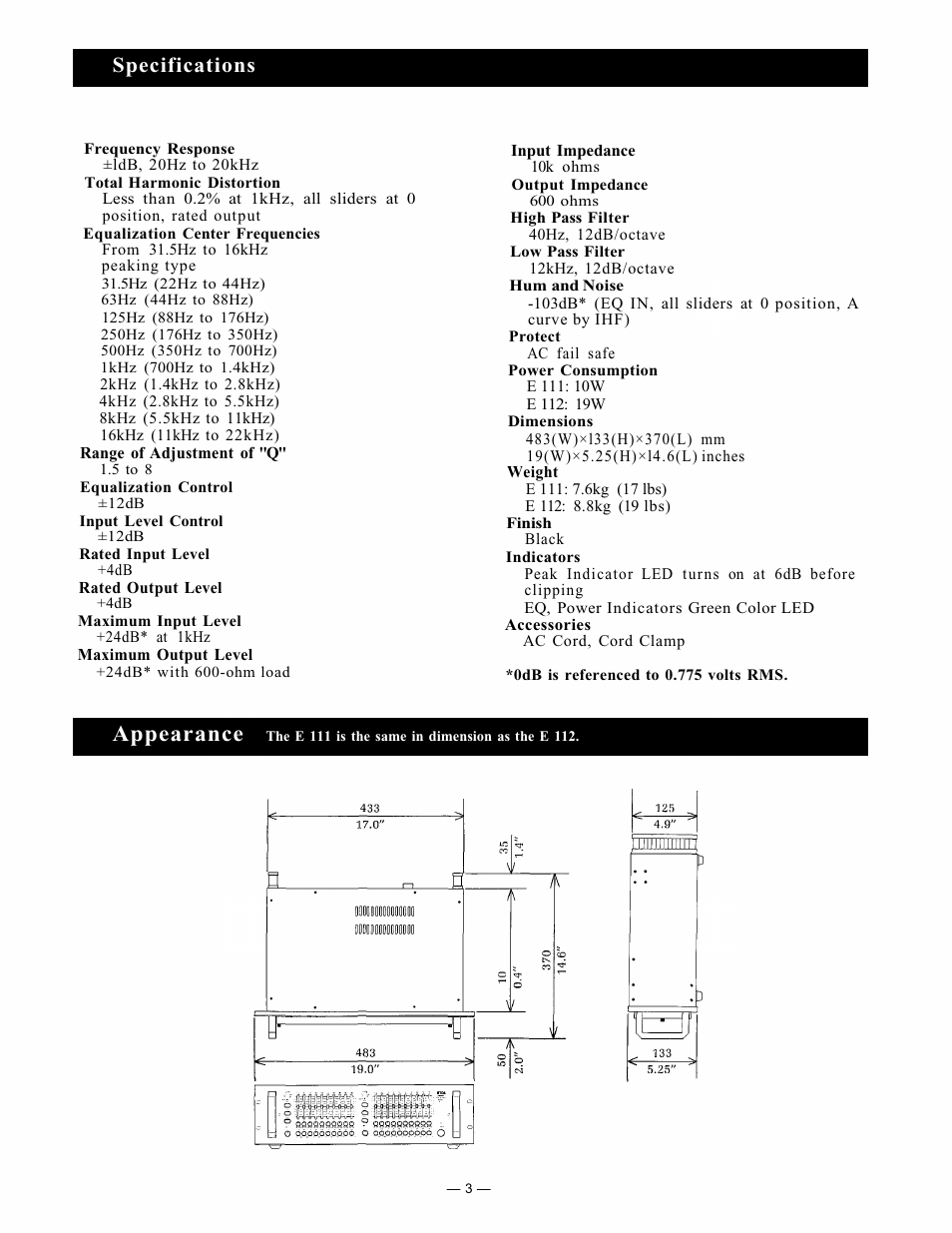 Appearance, Specifications | Viking Electronics E111 User Manual | Page 4 / 12