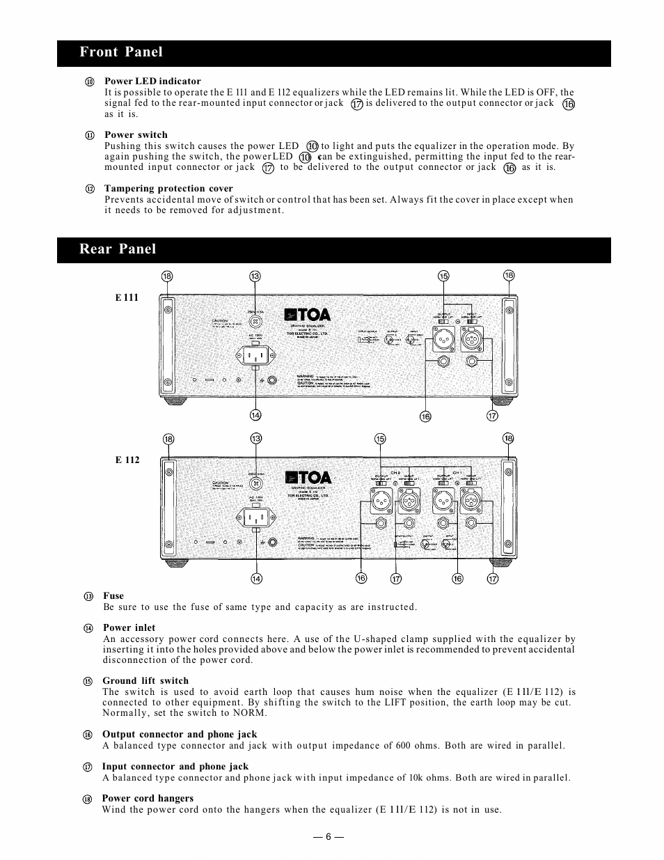 Front panel rear panel | Viking Electronics E111 User Manual | Page 7 / 12