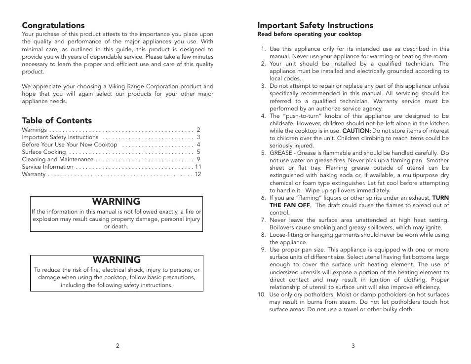Warning | Viking Electronics F20033E User Manual | Page 2 / 8